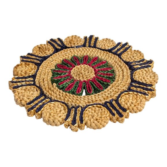 Vintage Woven Grass Raffia Trivet / Hot Plate Boho 7 inch Round Table Mat USA De - Picture 4 of 6